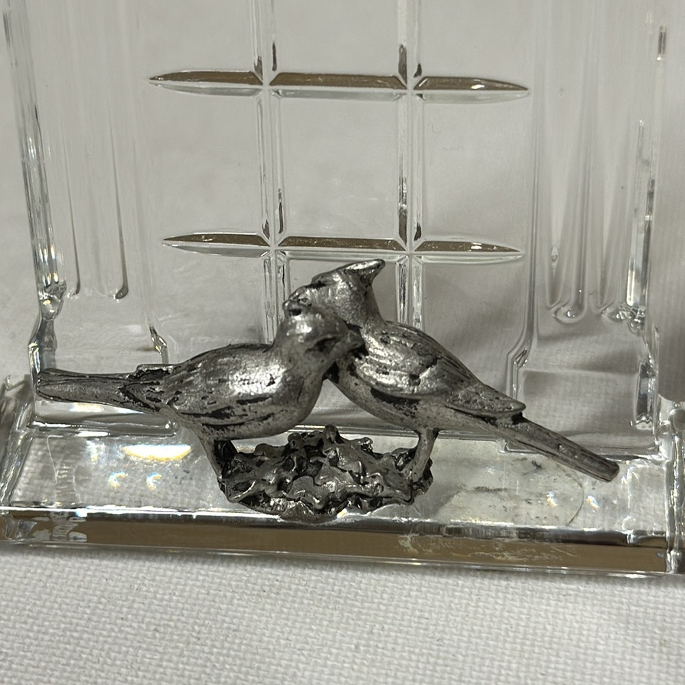 Waterford Crystal Our First Christmas Ornament Pewter Birds in window - Picture 6 of 6